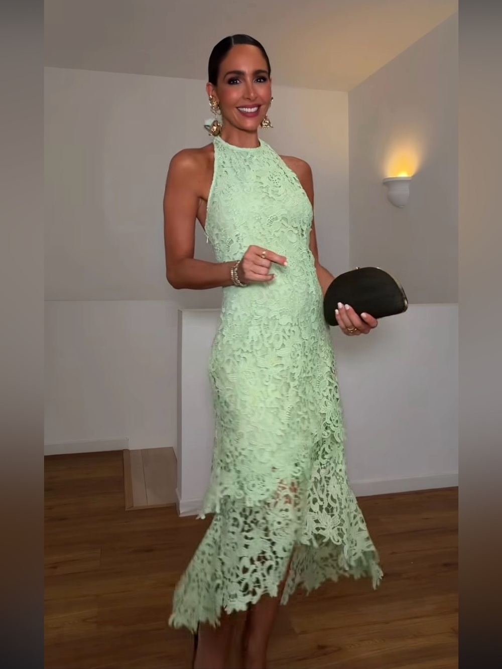 H&M NWT LIGHT GREEN LACE HALTERNECK DRESS SIZE SMALL
